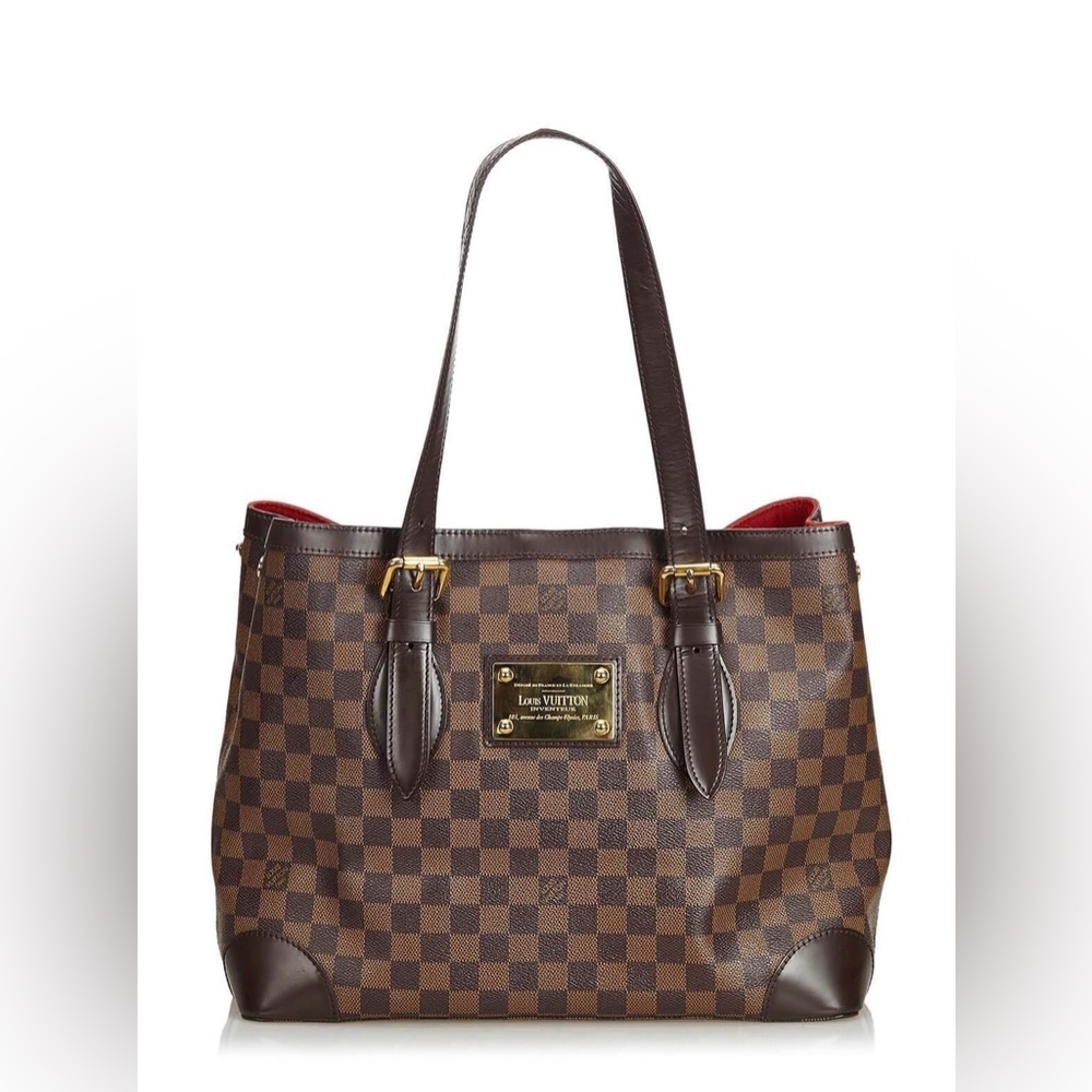 Louis Vuitton Hampstead MM Damier Ebene Canvas Tote Handbag Brown
